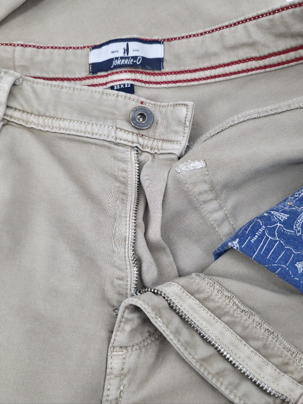 Johnnie-O Khaki 5 Pocket Pants Men's 33x32 Straight Stretch Tan Casual Golf - Picture 10 of 12